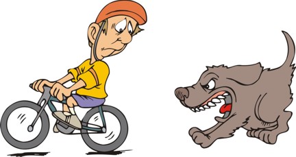 Dibujo de un ciclista perseguido por un perro