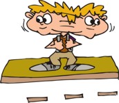 Caricatura de un nio mirando a izquierda y derecha frente a una calzada