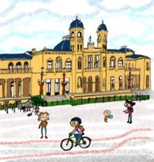 Ilustracin de viandantes frente al edificio del ayuntamiento