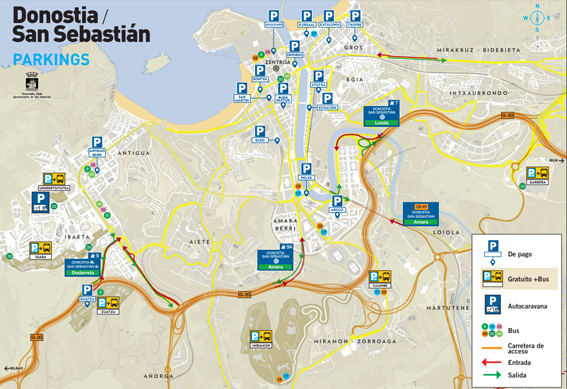 Mapa con los aparcamientos gratuitos de San Sebastin