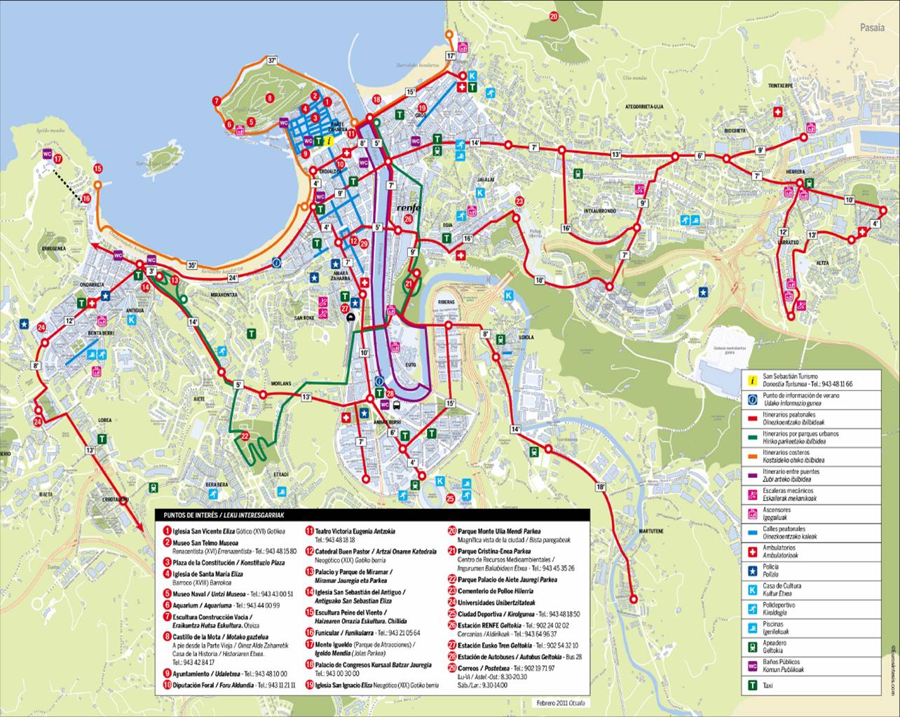 Mapa con los puntos de interés de San Sebastián