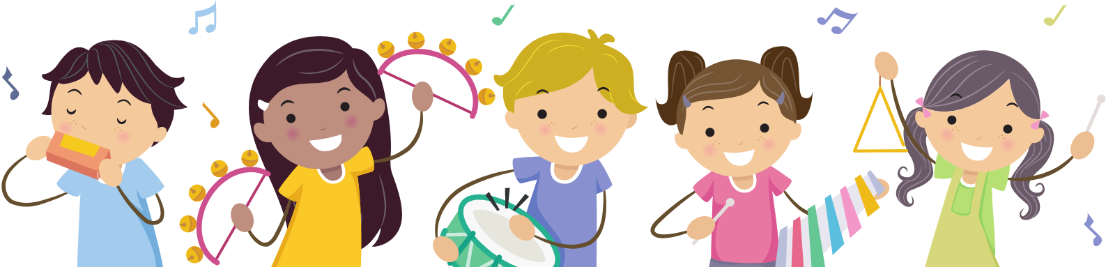 Ilustración de niños tocando instrumentos musicales