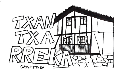 dibujo con el contorno de un caserio y el texto 'Txantxarreka gaztetxea'