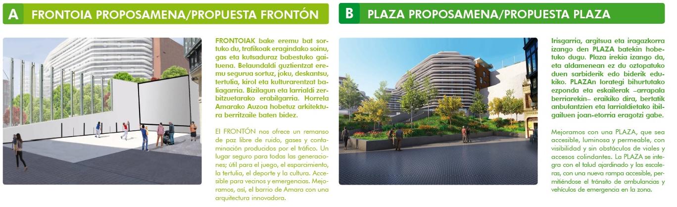 Dos imágenes: A) Propuesta de frontón B) Propuesta plaza